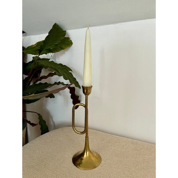 Vintage Trumpet Horn Candlesticks Brass Musical Instruments Metal Bugles Classic - Picture 2 of 10